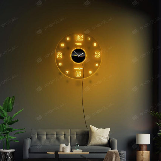 ACRYLIC MODERN NEON WALL CLOCK WITH NEON LED BACKLIGHT (12 INCHES)